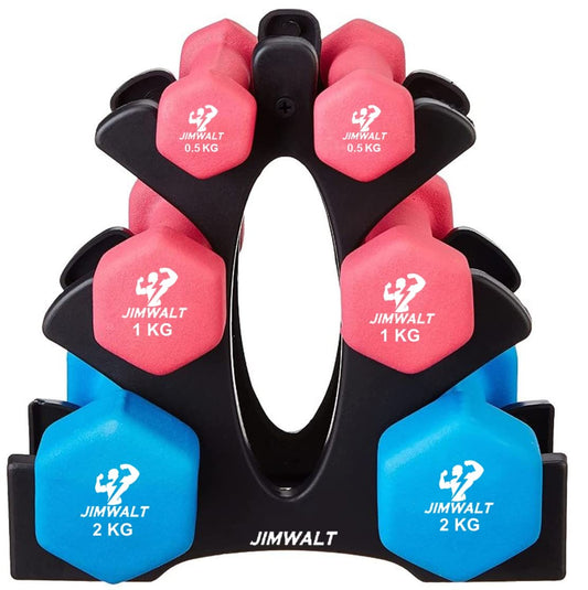 Premium Cast Iron Neoprene Coated Dumbbell Combo with Stand