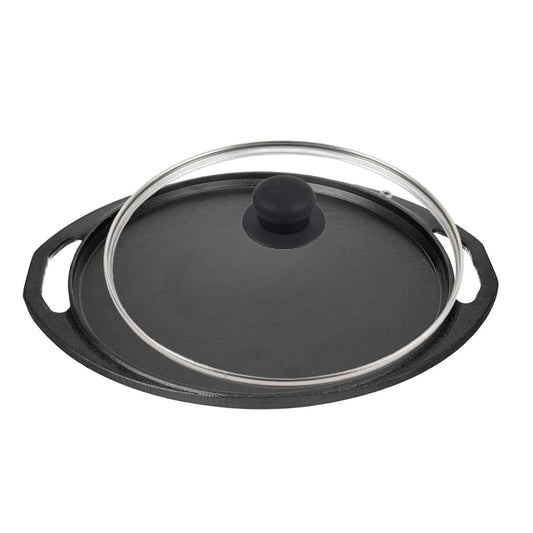 Pre-Seasoned Cast Iron Dosa Tawa 11 inch with Toughened Glass Lid