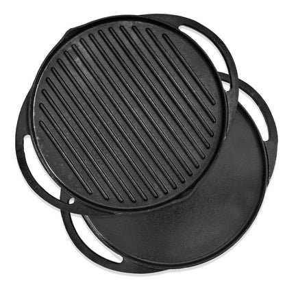  Chef Pomodoro Cast Iron Pizza Pan, Pre-Seasoned Skillet with  Handles, Baking Pan, Round Griddle for Dosa Tawa Roti, Comal for Tortillas,  Baking Stove, Oven, Grill BBQ and Campfire (12-inch): Home 