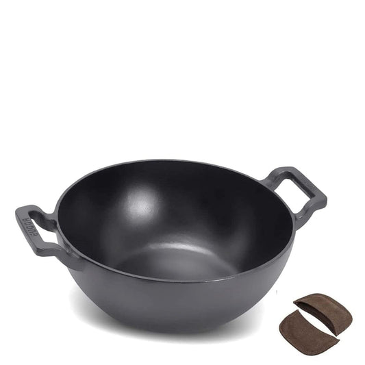 Black cast iron kadai for cooking and deep frying iron kadhai